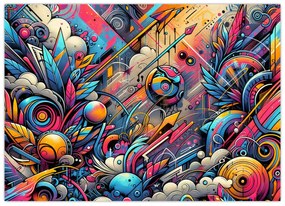 Tablou pe sticlă - Graffiti multicolor (70x50 cm)