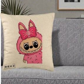 Perna Personalizata Labubu Roz cu Funda, 40x40 cm, Bej, Husa Detasabila, Perna Inclusa, BEKZ®