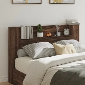 839258 vidaXL Tăblie de pat cu dulap și LED, stejar maro, 160x16,5x103,5 cm