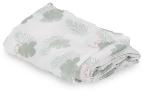 Muselina din bumbac si bambus, Scutec sau paturica multifunctionala, Monstera Monkey Hunter Mint, 120 x 120 cm