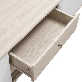 Comodă TV cu 2 sertare, uși glisante cu dungi și picioare stabile din lemn, 160x40x58 cm, Alb