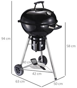 Gratar Portabil OutSunny din fonta, 2 roti, 2 grile, Capac, 50x63x94cm | Aosom RO
