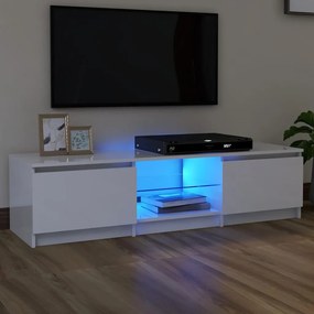 804298 vidaXL Comodă TV cu lumini LED, alb extralucios, 140x40x35,5 cm