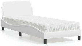 vidaXL Pat cu saltea, alb, 90x200 cm, piele ecologică