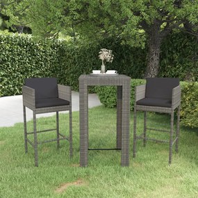 3094779 vidaXL Set mobilier bar de grădină, cu perne, 3 piese, gri, poliratan