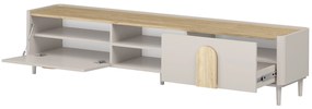 Comodă TV Amilio 220 cm cu sertar - cashmere / stejar uleiat / mânere stejar deschis