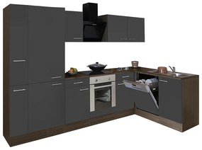 Mobilă de bucătărie de colț Yorki 310, corp din stejar Yorki, față antracit satinat cu element inferior al cuptorului, dulap cu raft