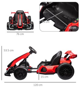 HOMCOM Go-Kart Electric pentru Copii cu Scaun Reglabil, 2 Motoare, Claxon, Lumini și Muzică, 120x76x53.5 cm, Roșu | Aosom Romania