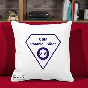 Perna Personalizata CSM Ramnicu Sarat Fotbal, 40x40 cm, Alba Mata, Husa Detasabila, Perna Inclusa, BEKZ®