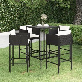 3094790 vidaXL Set mobilier bar de grădină cu perne, 5 piese, negru, poliratan