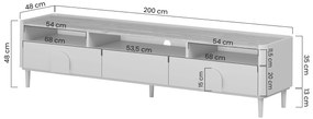 Comodă TV Amilio 200 cm cu sertare - cashmere / stejar uleiat / mânere stejar deschis