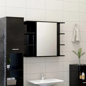 Dulap de baie cu oglinda, negru extralucios, 80x20,5x64 cm, PAL negru foarte lucios