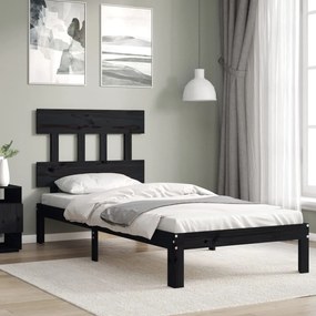 3193565 vidaXL Cadru de pat cu tăblie 3FT, single, negru, lemn masiv