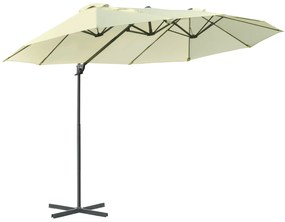 Outsunny umbrela dubla pentru gradina din metal si poliester Anti-UV impermeabil cu manivela, 440x270x250cm, bej