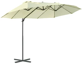 Outsunny Umbrelă Dublă pentru Grădină, Structură Metalică și Poliester Anti-UV Impermeabil, 440x270x250cm, Bej | Aosom Romania