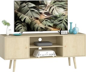 HOMCOM Comodă TV mobilier TV pentru televizor de până la 140 cm 2 dulapuri și 2 rafturi deschise 120x34x50cm efect lemn natural | Aosom Romania