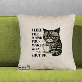Perna Decorativa I Like the Sound You Make Pisica, 40x40 cm, Bej Canapea, Husa Detasabila, Perna Inclusa, BEKZ®