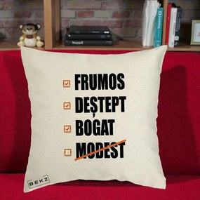 Perna Decorativa Frumos Destept Bogat, 40x40 cm, Ecru, Husa Detasabila, Perna Inclusa, BEKZ®