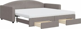 vidaXL Pat de zi cu extensie și sertare, gri taupe, 100x200 cm, textil
