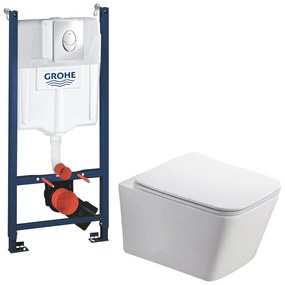 Pachet vas wc Rune Jord , capac slim softclose si rezervor Grohe Rapid SL cu clapeta cromata Skate Air