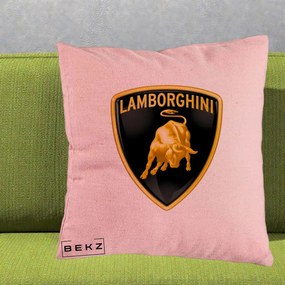 Perna Personalizata cu emblema Lamborghini, 40x40 cm, Roz, Husa Detasabila, Perna Inclusa, BEKZ®