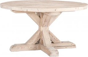 Masă dining rotundă din lemn masiv reciclat, natur, 6 locuri, cu picior central, 76 x 140 cm, „Honore”