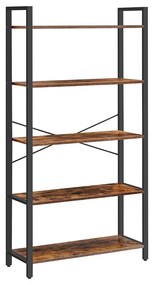 Raft cu cărți, dulap de depozitare din oțel cu 5 niveluri, maro rustic și negru | VASAGLE | VASAGLE