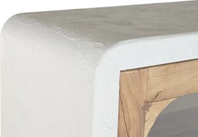 Vitrină din lemn reciclat cu finisaj hormigón alb, 4 uși, 3 polițe, 90 x 43 x 170 cm, „Form"