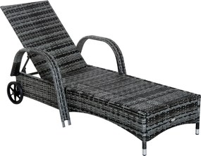 Outsunny Set 2 Sezlonguri si 1 Masuta de Gradina in Poli ratan Gri cu Saltea Captusita si Roti | Aosom Romania