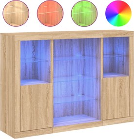 vidaXL Servantă cu lumini LED, 3 buc., stejar sonoma, lemn prelucrat