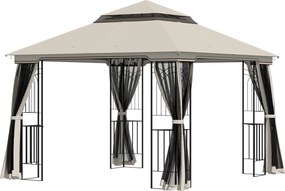 Outsunny Pavilion de grădină cu acoperiș dublu, cort pentru petreceri, cu 4 x pereți laterali, Metal+Poliester, Bej, 2,99 x 2,99 x 2,74 m | Aosom Romania