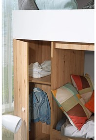 Pat pentru copii combinat 90 cm Sami 2 (Stejar artisan + alb mat + mânere negre). 1085815