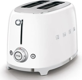 Prajitor de paine SMEG 50's Style TSF01WHEU, 950 W, 2 felii, 6 trepte, Tava pentru firimituri, Cablu integrat, Otel inoxidabil, Alb