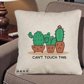Perna Decorativa Cactus Funny Can't Touch This, 40x40 cm, Bej Canapea, Husa Detasabila, Perna Inclusa, BEKZ®