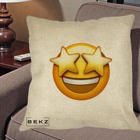Perna Decorativa Emoji Ochi Stele, 40x40 cm, Crem, Husa Detasabila, Perna Inclusa, BEKZ®
