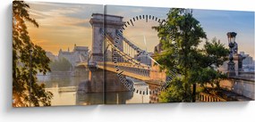 Tablou - Pod peste râu, Budapesta, Ungaria (cu ceas) (90x30 cm)