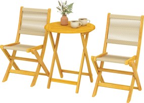 Outsunny Set mobilier balcon 3 piese Polyrattan lemn pliabil Set mobilier grădină cu masă 2 scaune, respirabil | Aosom Romania