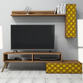 Comoda TV Planet - Walnut, Yellow