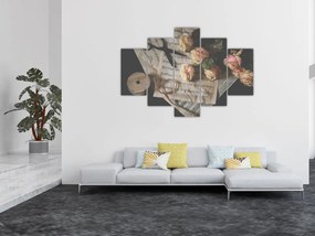 Tablou cu note muzicale și trandafiri (150x105 cm)