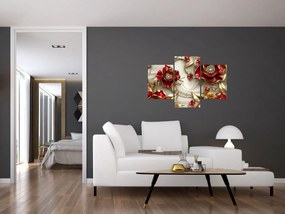 Tablou - Flori 3D Roșu-Auriu (90x60 cm)