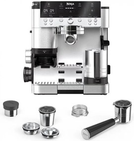 Espressor automat 3in1 Ninja Luxe Café Premier ES601, 1650W, 15 bar, 2 L, Barista Assist, Spumare fara contact, Rasnita incorporata, 4 moduri, 3 setari temperatura, Inox/Negru