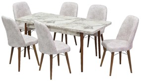 Set masa extensibila 80 x 130/170 cm cu 6 scaune, culoare alb / crem