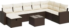 vidaXL Set canapele de grădină cu perne, 9 piese, maro, poliratan