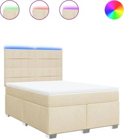 vidaXL Pat box spring cu saltea, crem, 140x200 cm, textil