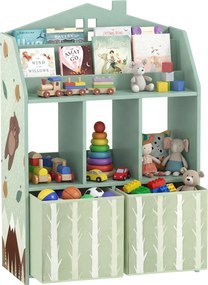 AIYAPLAY Etajeră pentru jucării cu sertare din material textil rafturi deschise design cu ursuleți organizator de jucării Verde | Aosom Romania