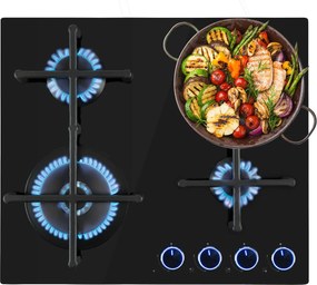 Klarstein Illuminosa 4, plită pe gaz, 4 arzătoare Sabaf, sticlă ceramică, neagră