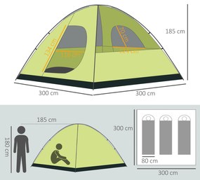 Outsunny Cort de Camping pentru 3-4 Persoane, Cort Impermeabil și Rezistent la UV, 3x3x1.8m, Galben și Gri | Aosom Romania