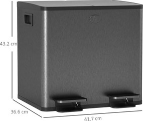 HOMCOM Coș de bucătărie dublu, 2 x 20L, cu pedală, capac cu închidere moale, găleți interioare detașabile, rezistent la amprente, Argintiu | Aosom Romania