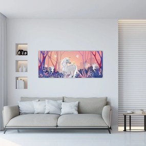 Tablou - Unicorn în pădurea fermecată (120x50 cm)