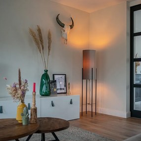 Lampa de podea moderna neagra cu abajur din catifea gri - Rich